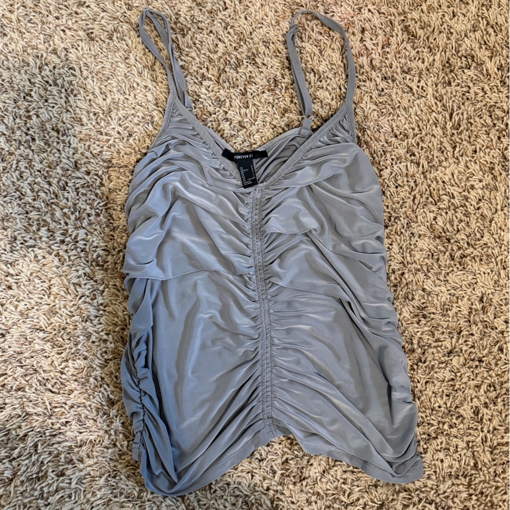 Ruched Satin Slip top in Light Gray